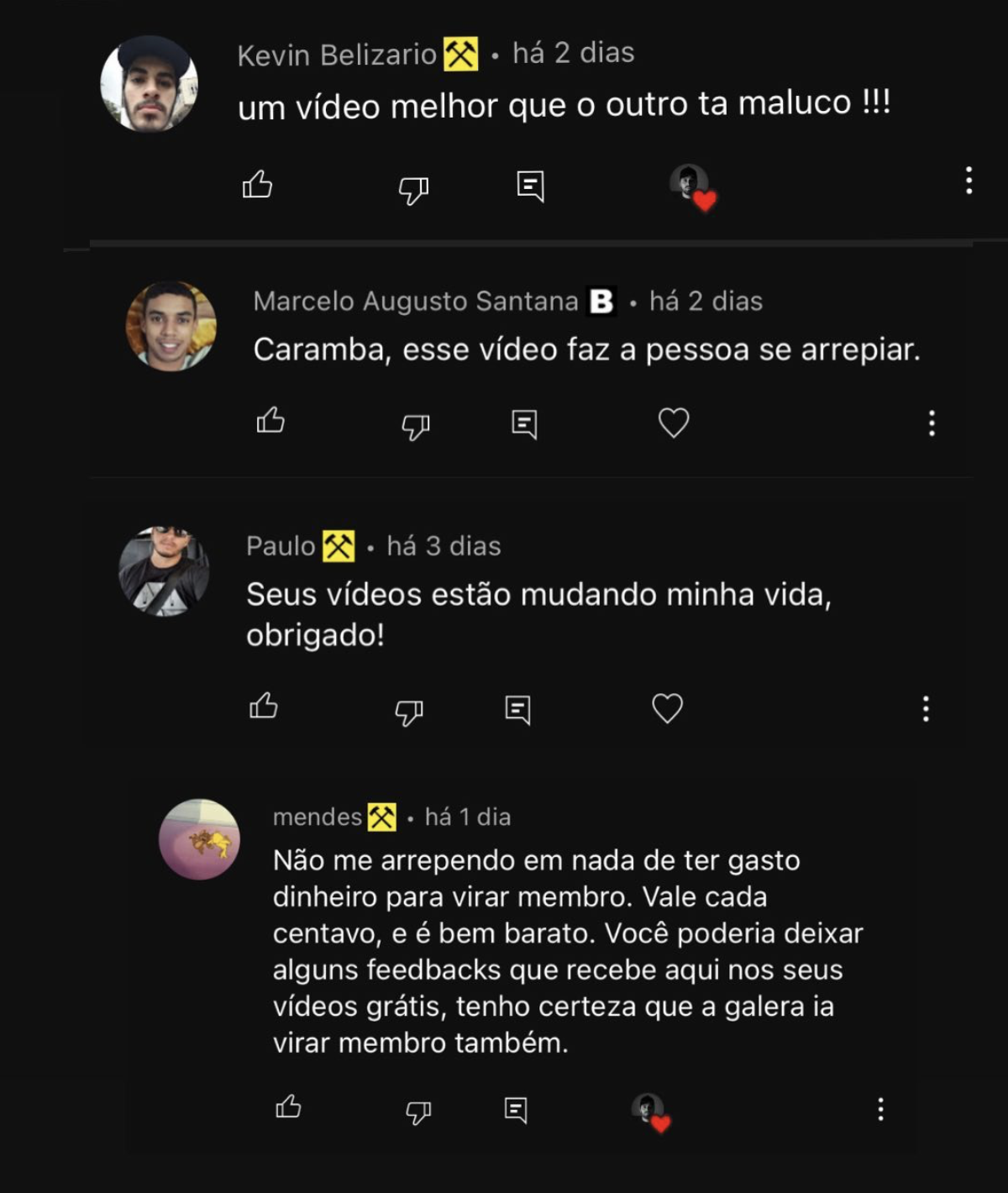 Depoimento de membro no YouTube