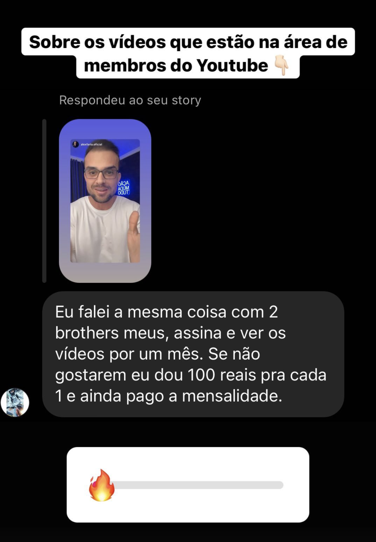 Depoimento de membro no Instagram